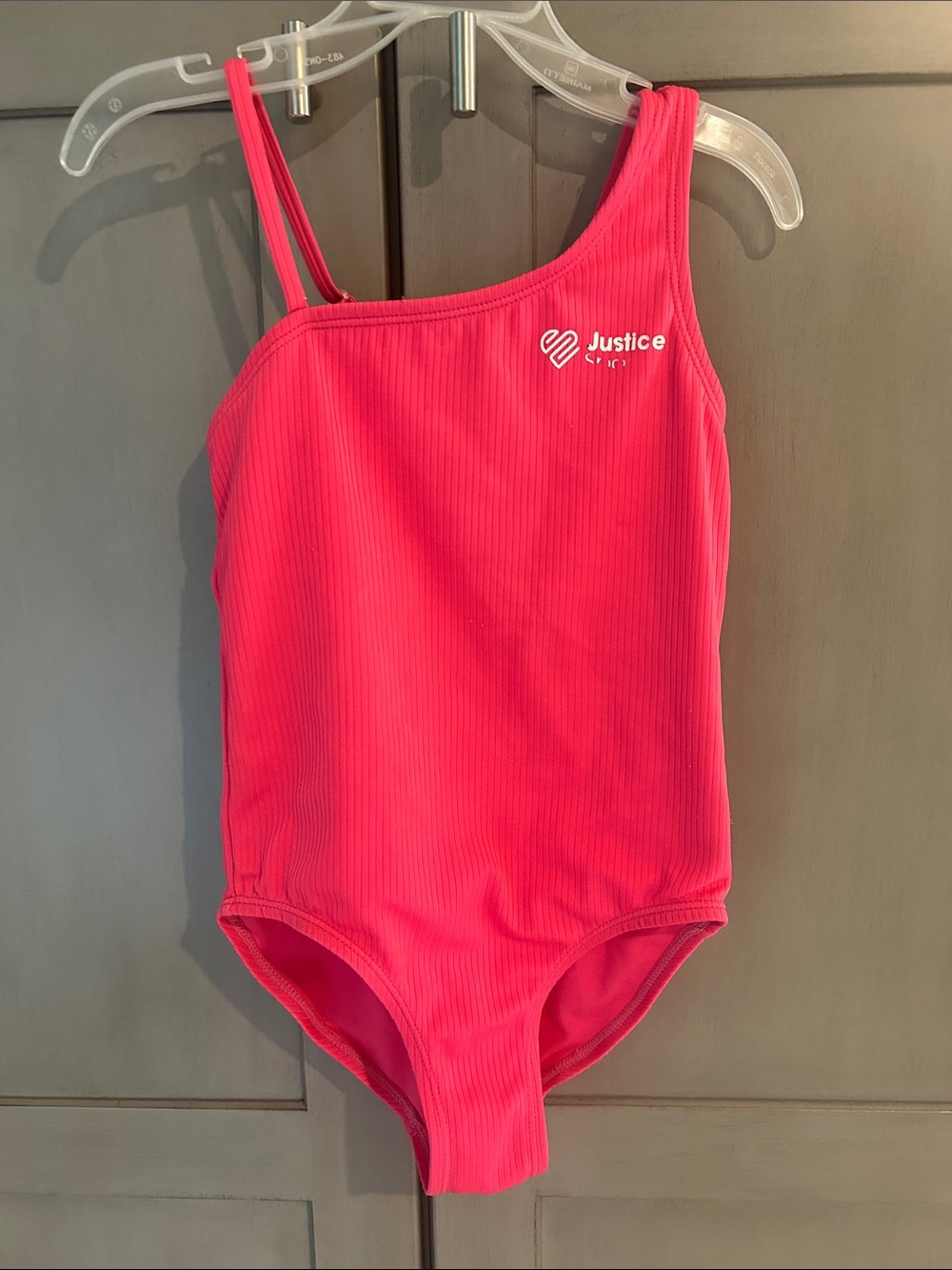Justice Hot Pink One-Shoulder Ribbed Girls' Swimsuit